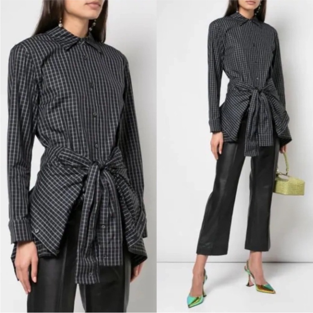 Alexander Wang UNIQUE LAYERED TIE-FRONT CHECKED POPLIN SHIRT - Picture 3 of 7